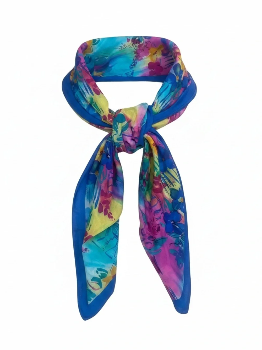 Vintage 100% Silk Vibrant Floral Multicolor Silk Scarf